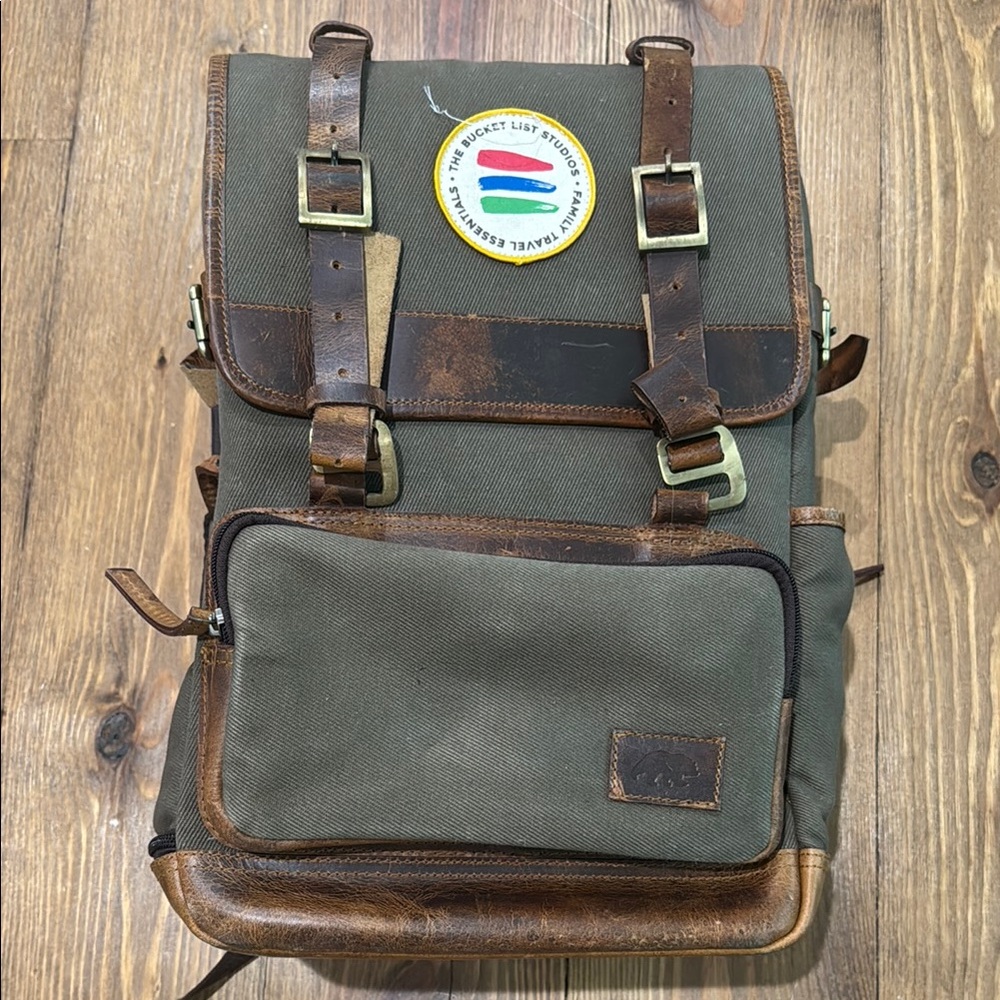 Kodiak Bucket List adults Rugged Green and Brown Backpack with Leather Accents